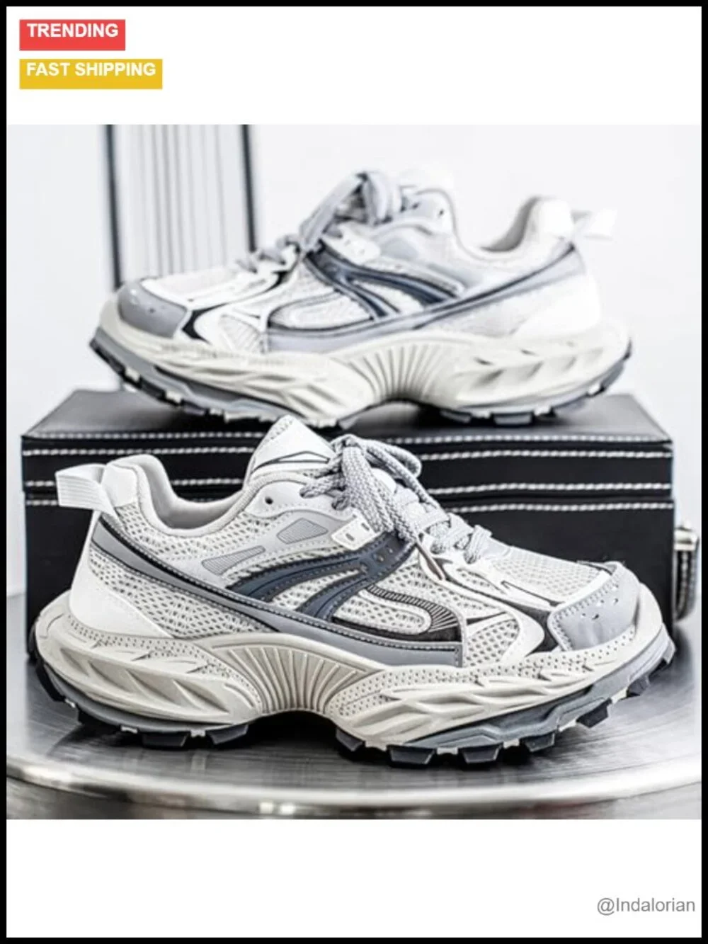 Men's Chunky Platform Lace-up Colorblock Casual Sneakers Non-Slip Round Toe